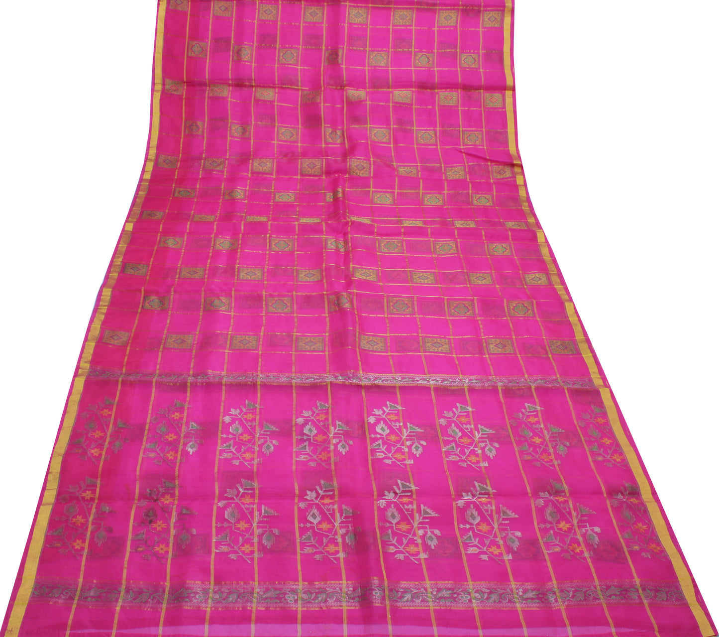 Sushila Vintage Magenta Saree 100% Pure Silk Woven Sari Craft 5 Yard Fabric