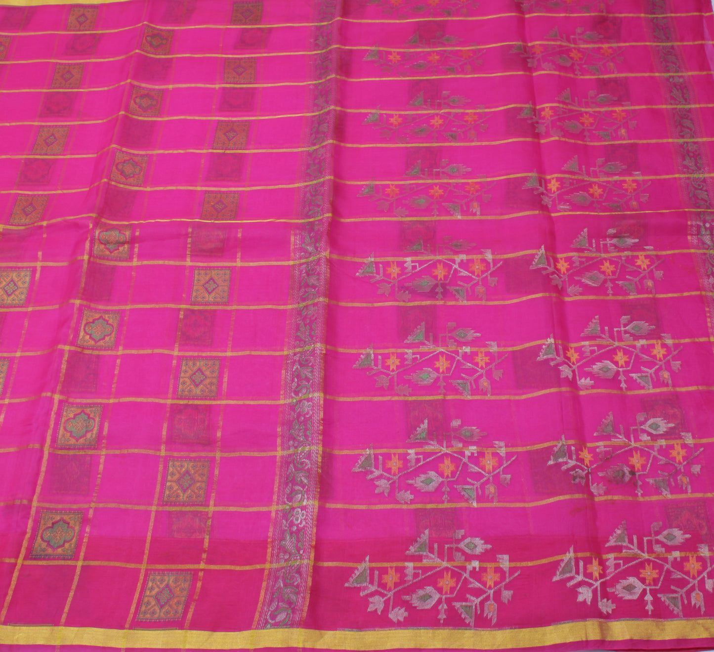 Sushila Vintage Magenta Saree 100% Pure Silk Woven Sari Craft 5 Yard Fabric