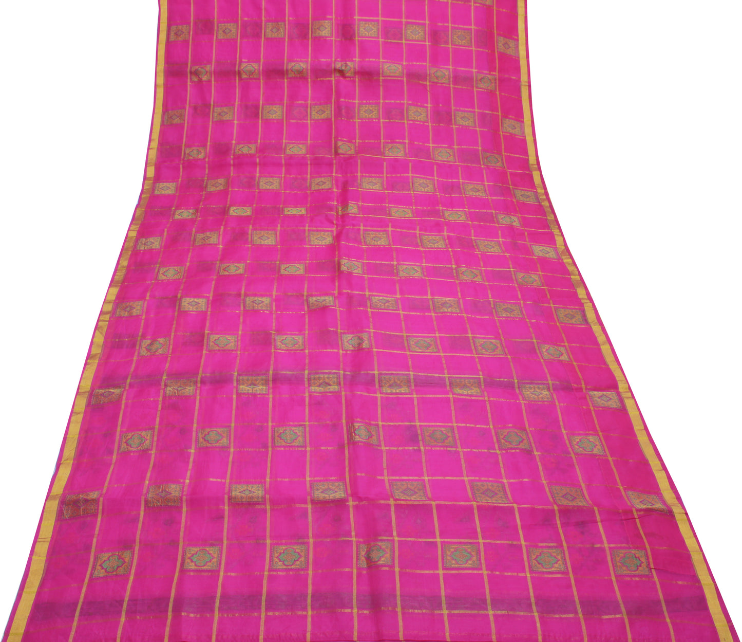 Sushila Vintage Magenta Saree 100% Pure Silk Woven Sari Craft 5 Yard Fabric