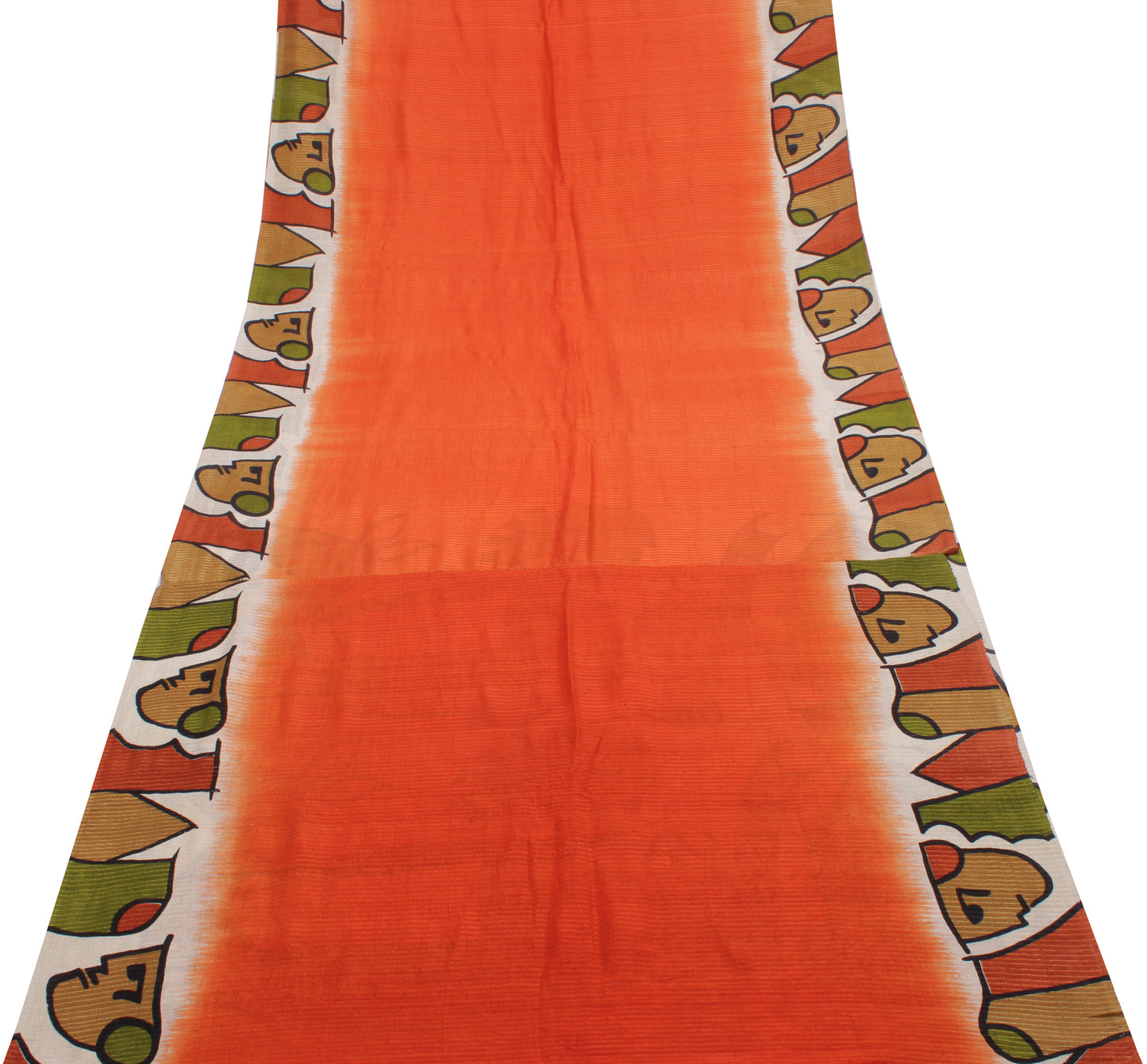 Sushila Vintage Orange Saree 100% Pure Silk Printed Sari Craft 5 Yard Fabric