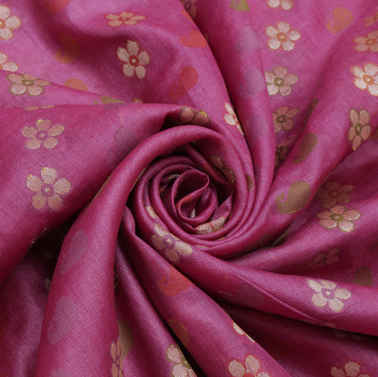 Sushila Vintage Purple Saree Pure Silk All Over Woven Floral Sari Craft Fabric