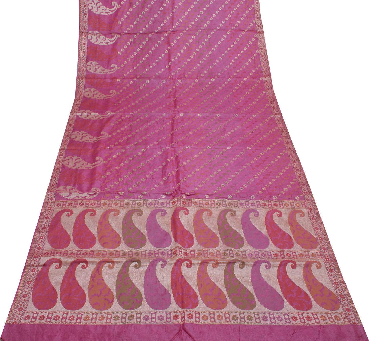 Sushila Vintage Purple Saree Pure Silk All Over Woven Floral Sari Craft Fabric