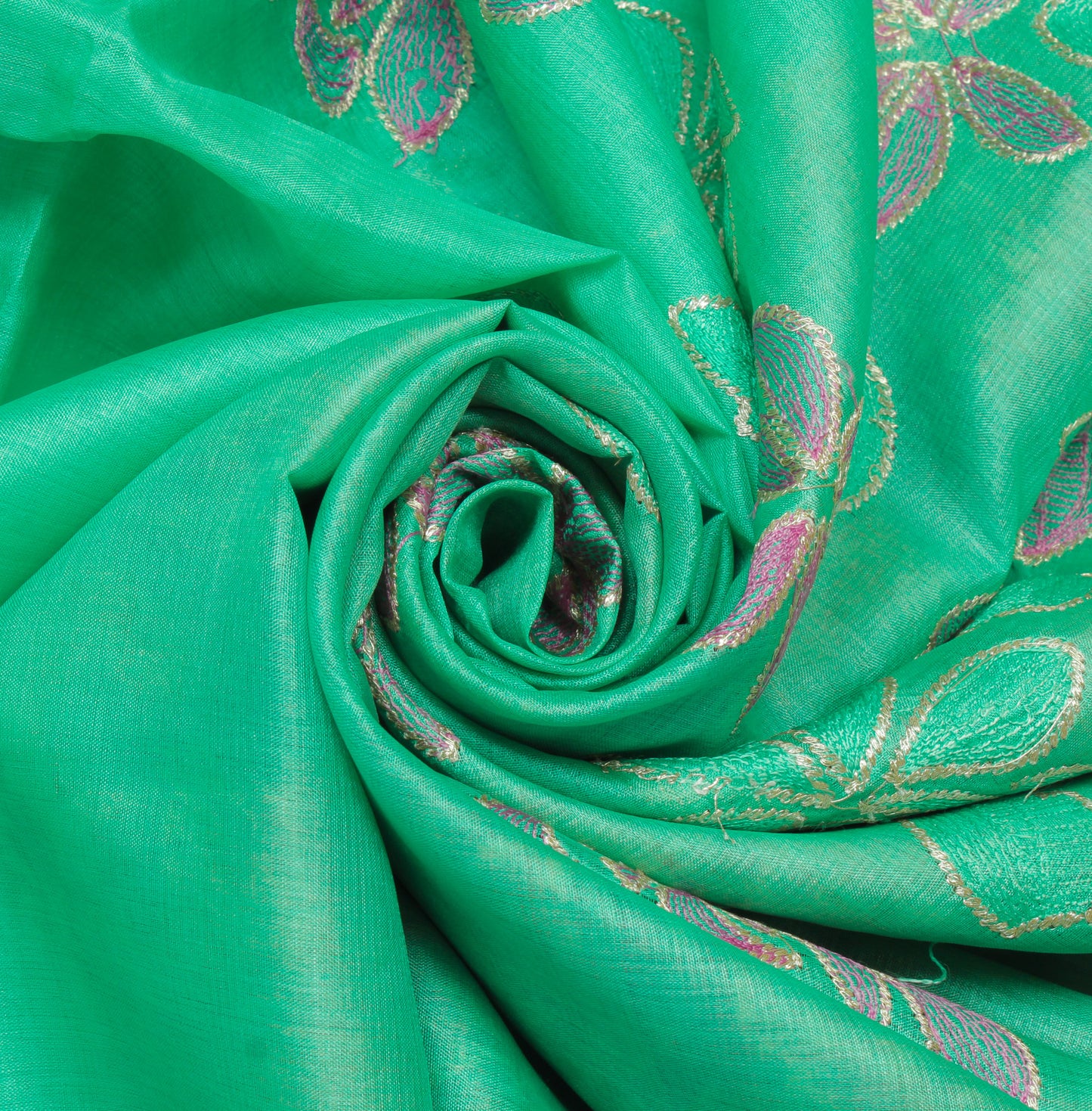 Sushila Vintage Green Saree Pure Silk Woven & Embroidered Floral Sari Fabric