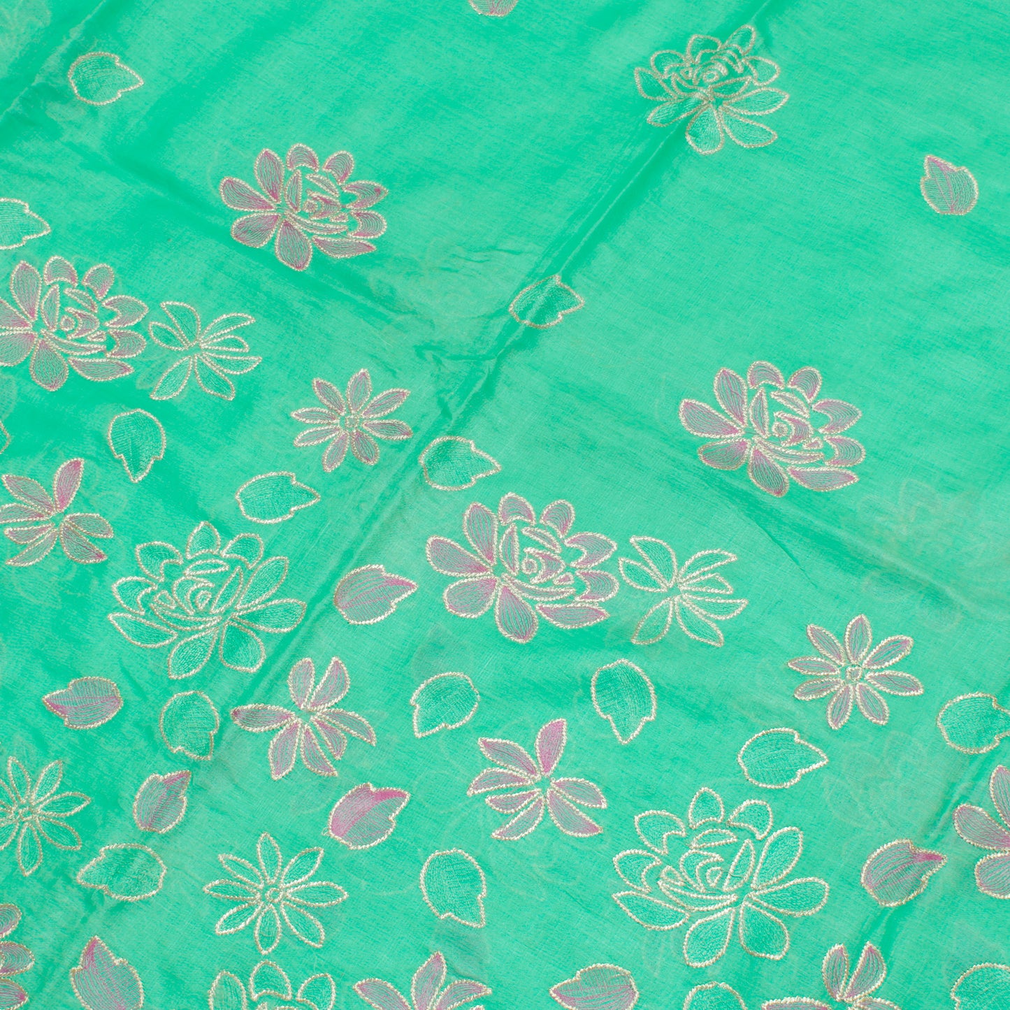 Sushila Vintage Green Saree Pure Silk Woven & Embroidered Floral Sari Fabric