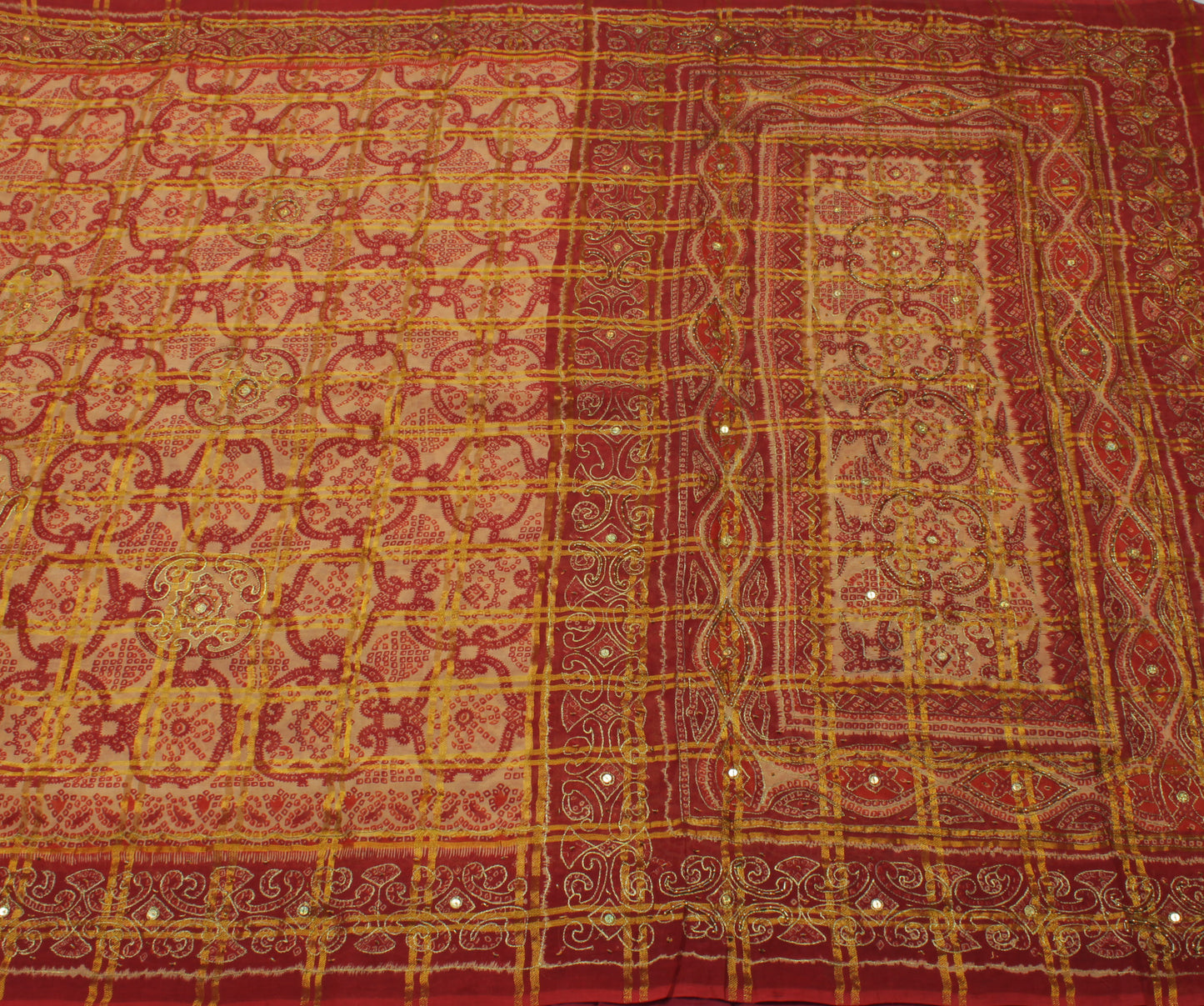 Sushila Vintage Red Saree Pure Georgette Silk Bandhani Printed Sari Craft Fabric