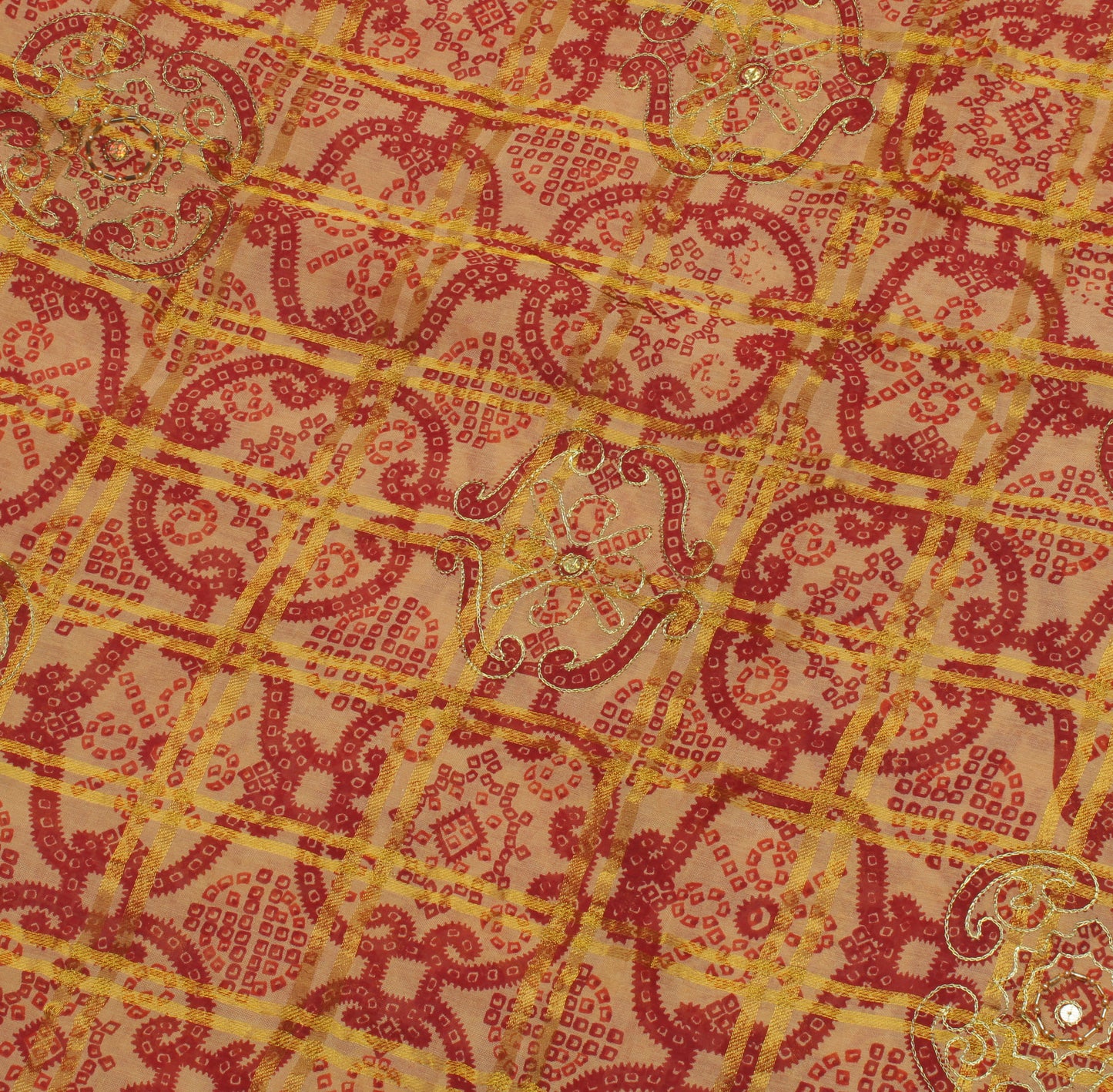 Sushila Vintage Red Saree Pure Georgette Silk Bandhani Printed Sari Craft Fabric