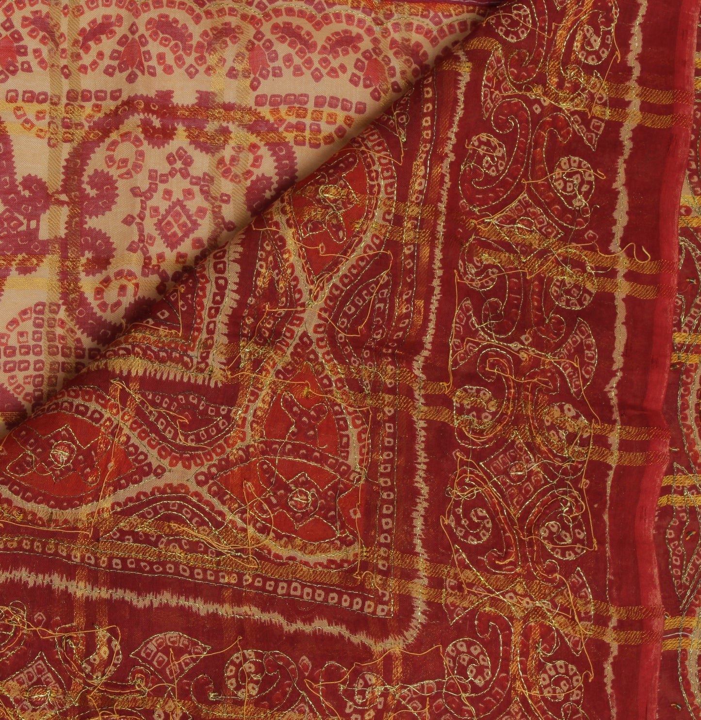 Sushila Vintage Red Saree Pure Georgette Silk Bandhani Printed Sari Craft Fabric