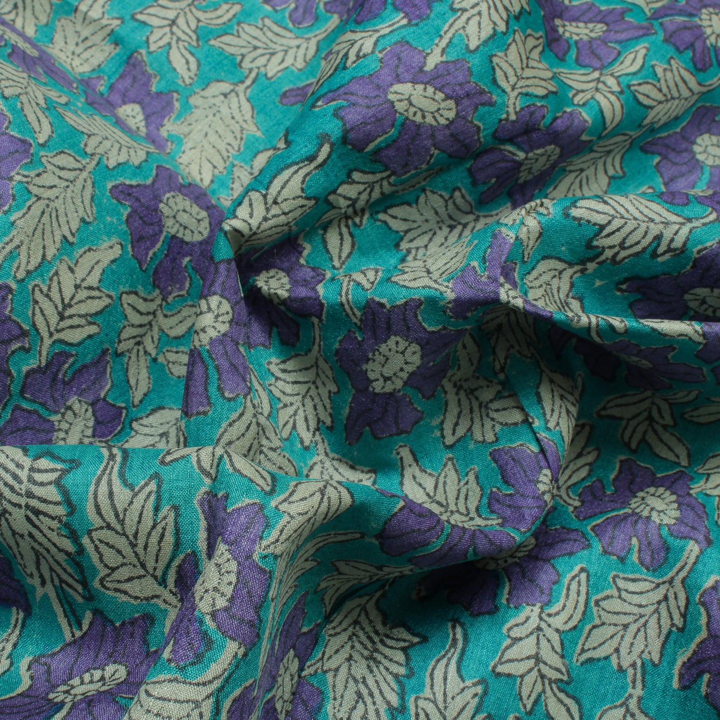 Sushila Vintage Blue Indian Saree 100% Pure Silk Printed Floral Sari Fabric