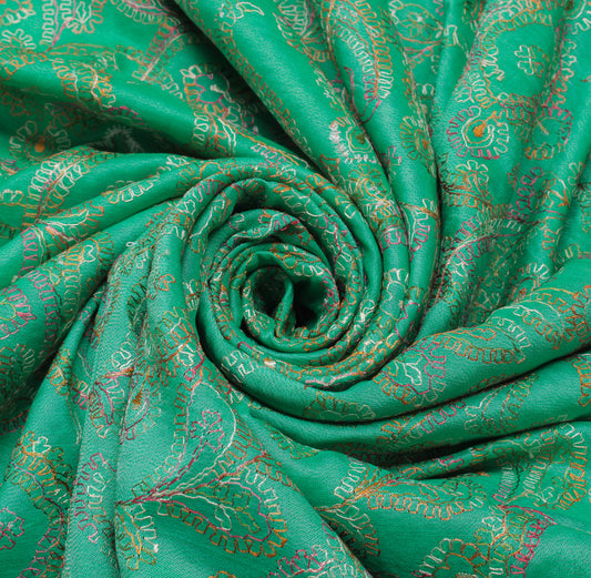 Sushila Vintage Green Saree Pure Silk Woven & Embroidered Floral Sari Fabric