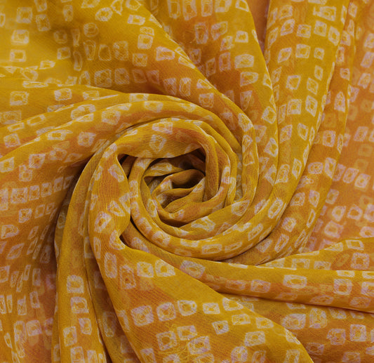 Sushila Vintage Yellow Saree Pure Georgette Silk Bandhani Printed Sari Fabric