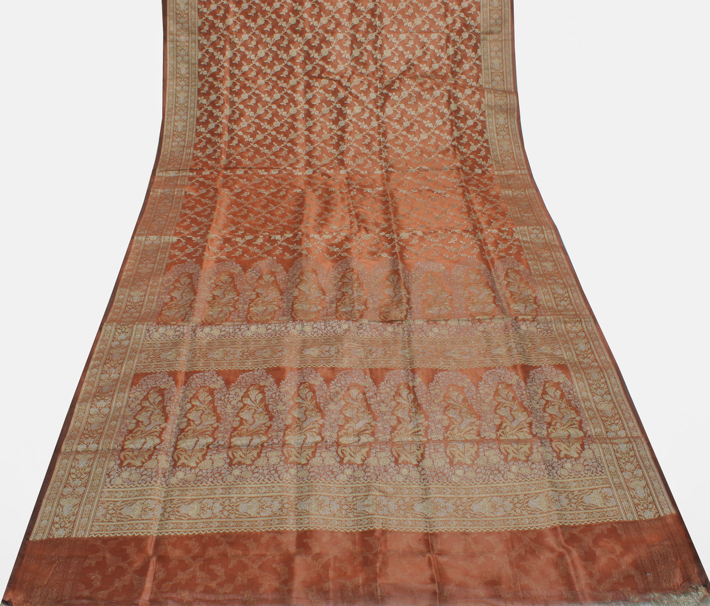 Sushila Vintage Brown Saree Blend Silk All Over Woven Floral Sari Craft Fabric