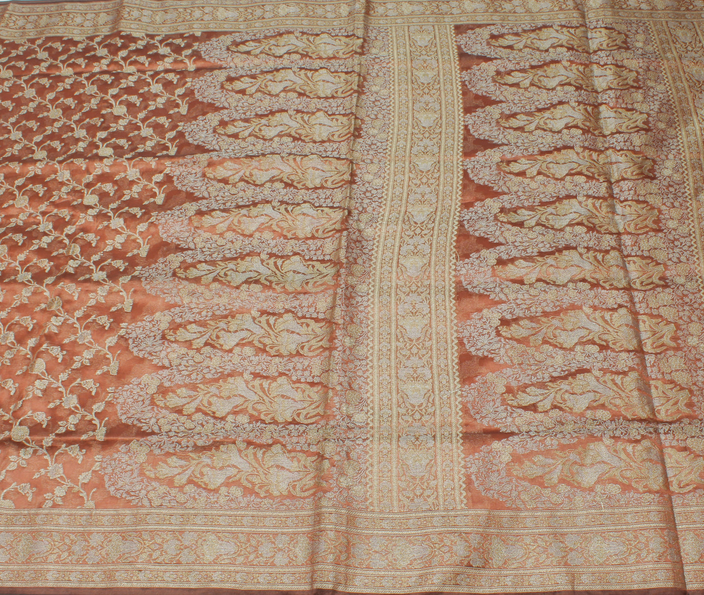 Sushila Vintage Brown Saree Blend Silk All Over Woven Floral Sari Craft Fabric