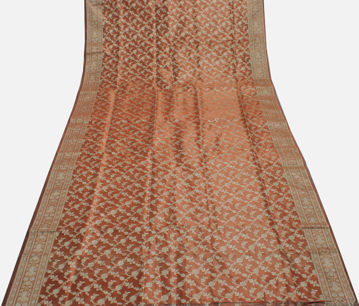 Sushila Vintage Brown Saree Blend Silk All Over Woven Floral Sari Craft Fabric