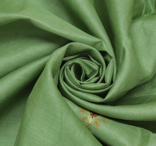 Sushila Vintage Green Saree Pure Silk Hand Embroidered Floral Sari Craft Fabric