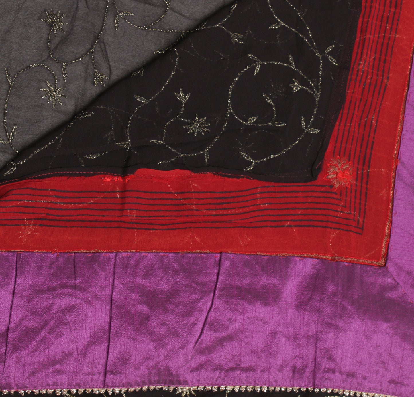 Sushila Vintage Black Saree Pure Georgette Silk Embroidered Floral Sari Fabric