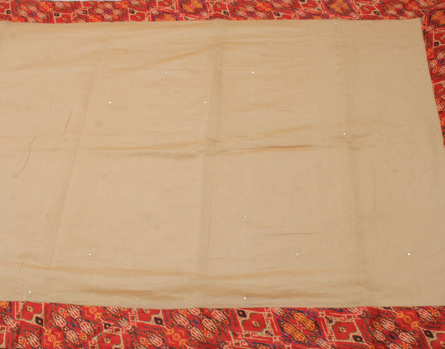 Sushila Vintage Beige Indian Saree Blend Cotton Sari Craft Sari 5 Yard Fabric