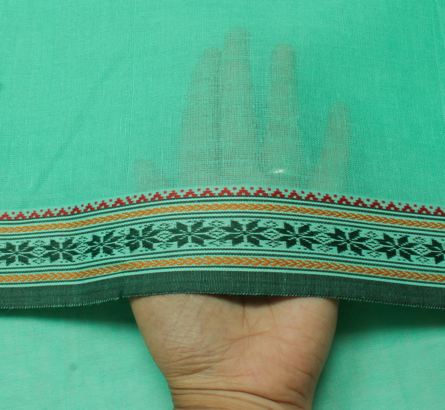 Sushila Vintage Aqua Green Saree 100% Pure Cotton Woven Sari Craft 5 Yard Fabric