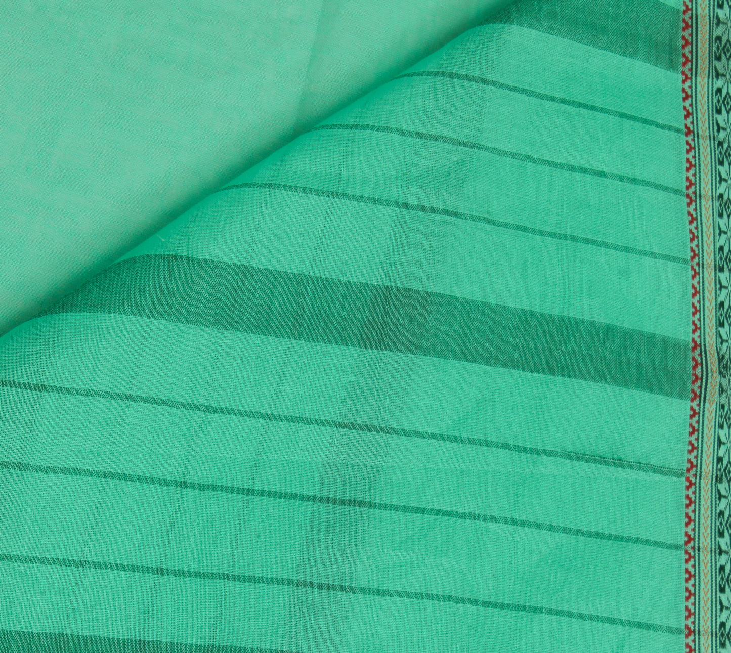 Sushila Vintage Aqua Green Saree 100% Pure Cotton Woven Sari Craft 5 Yard Fabric