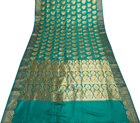 Sushila Vintage Teal Green Premium Sari Blend Silk Embroidered Woven Sari Fabric