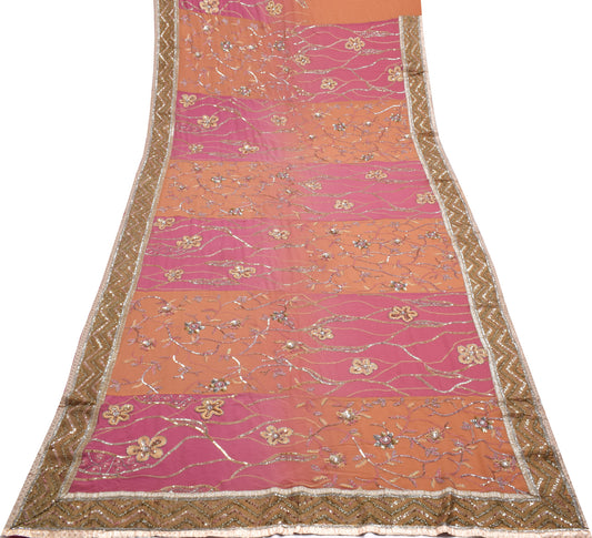 Sushila Vintage Indian Saree Pure Georgette Silk Embroidered Floral Sari Fabric