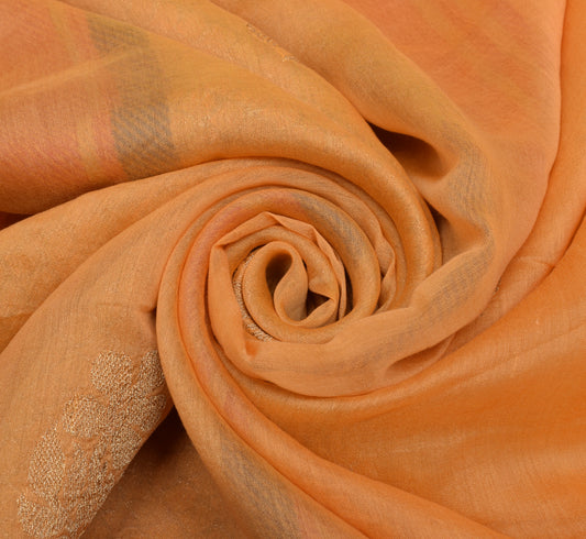 Sushila Vintage Orange Saree 100% Pure Silk Zari Woven Floral Sari 5 Yard Fabric