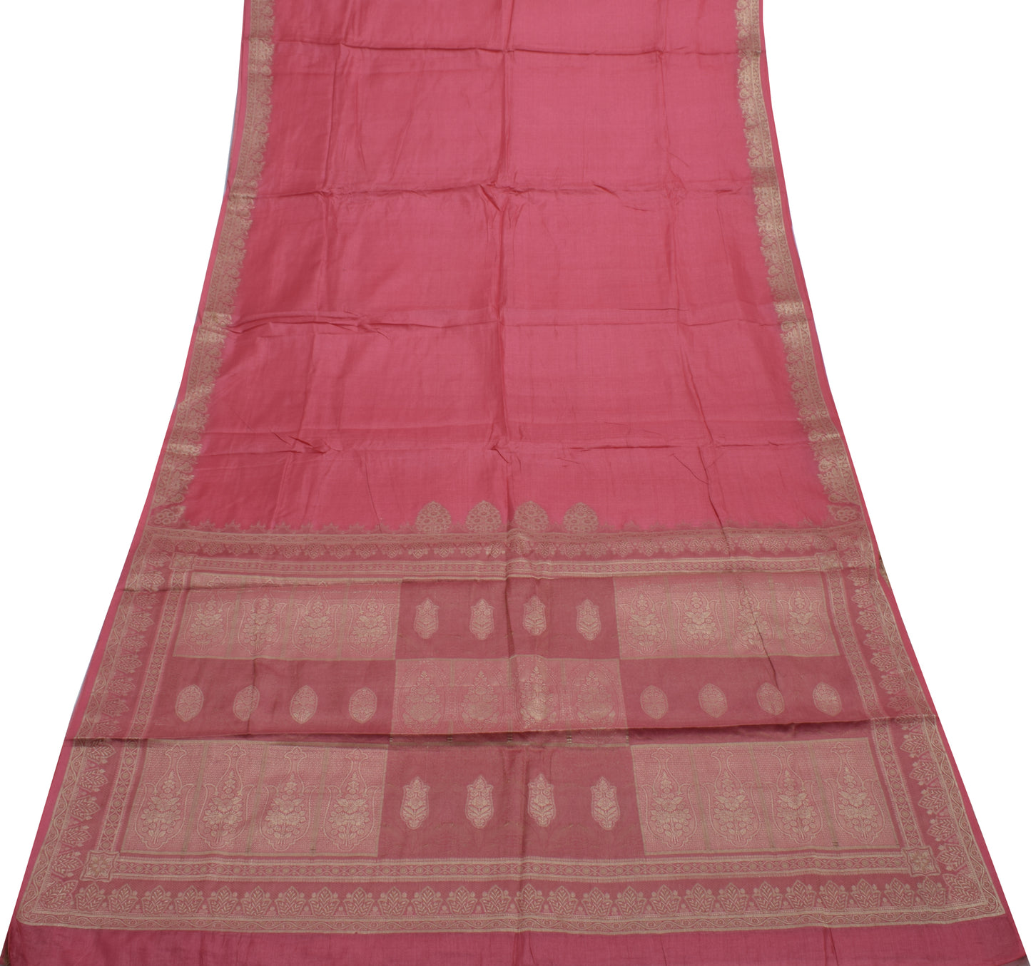 Sushila Vintage Indian Pink Saree 100% Pure Silk Woven 5 Yard Sari Craft Fabric