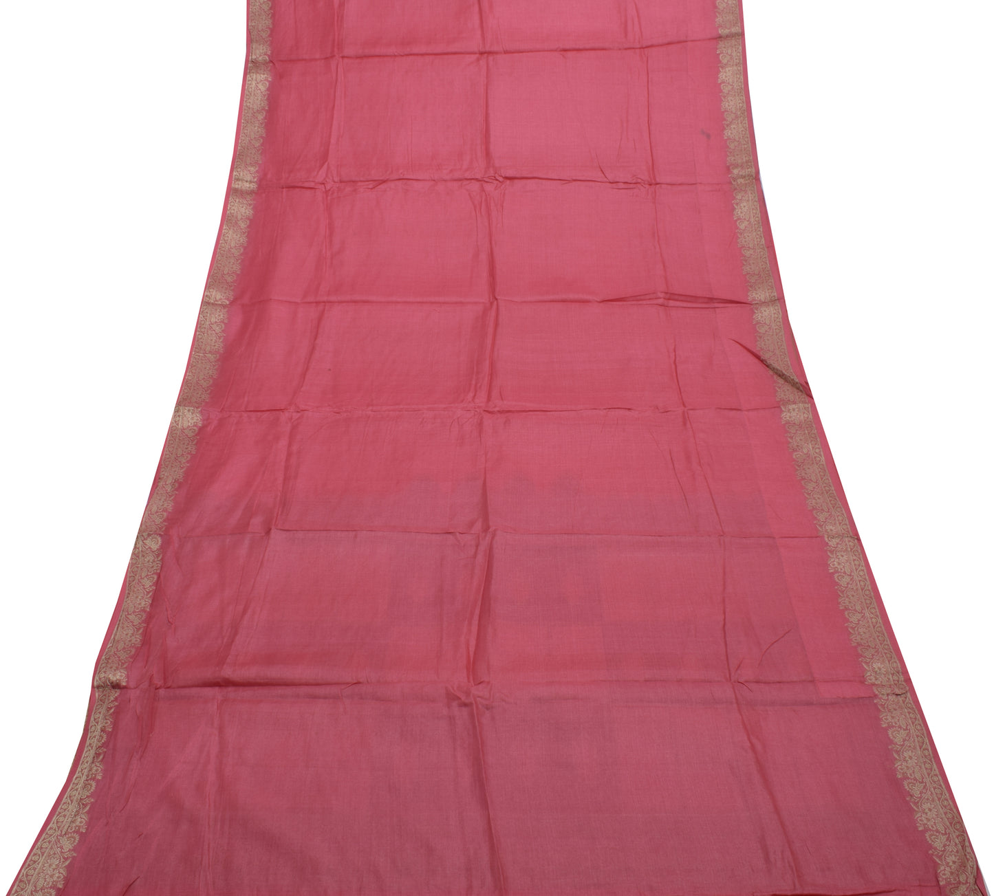 Sushila Vintage Indian Pink Saree 100% Pure Silk Woven 5 Yard Sari Craft Fabric