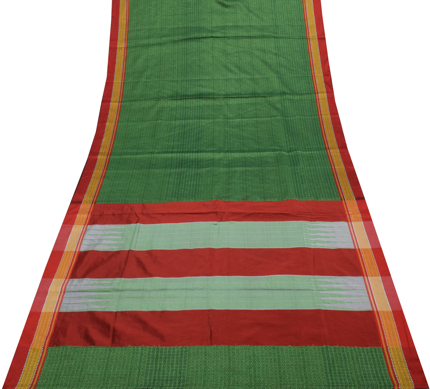 Sushila Vintage Indian Green Saree Blend Silk Woven 5 Yard Sari Craft Fabric