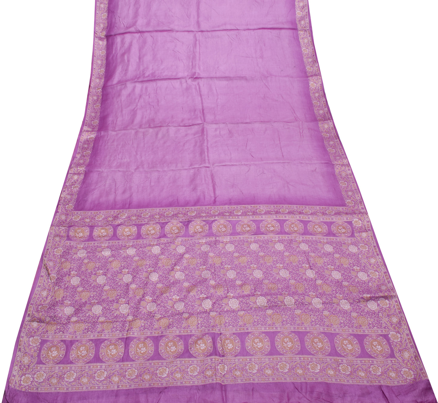 Sushila Vintage Purple Indian Saree 100% Pure Silk Woven Soft Sari Fabric