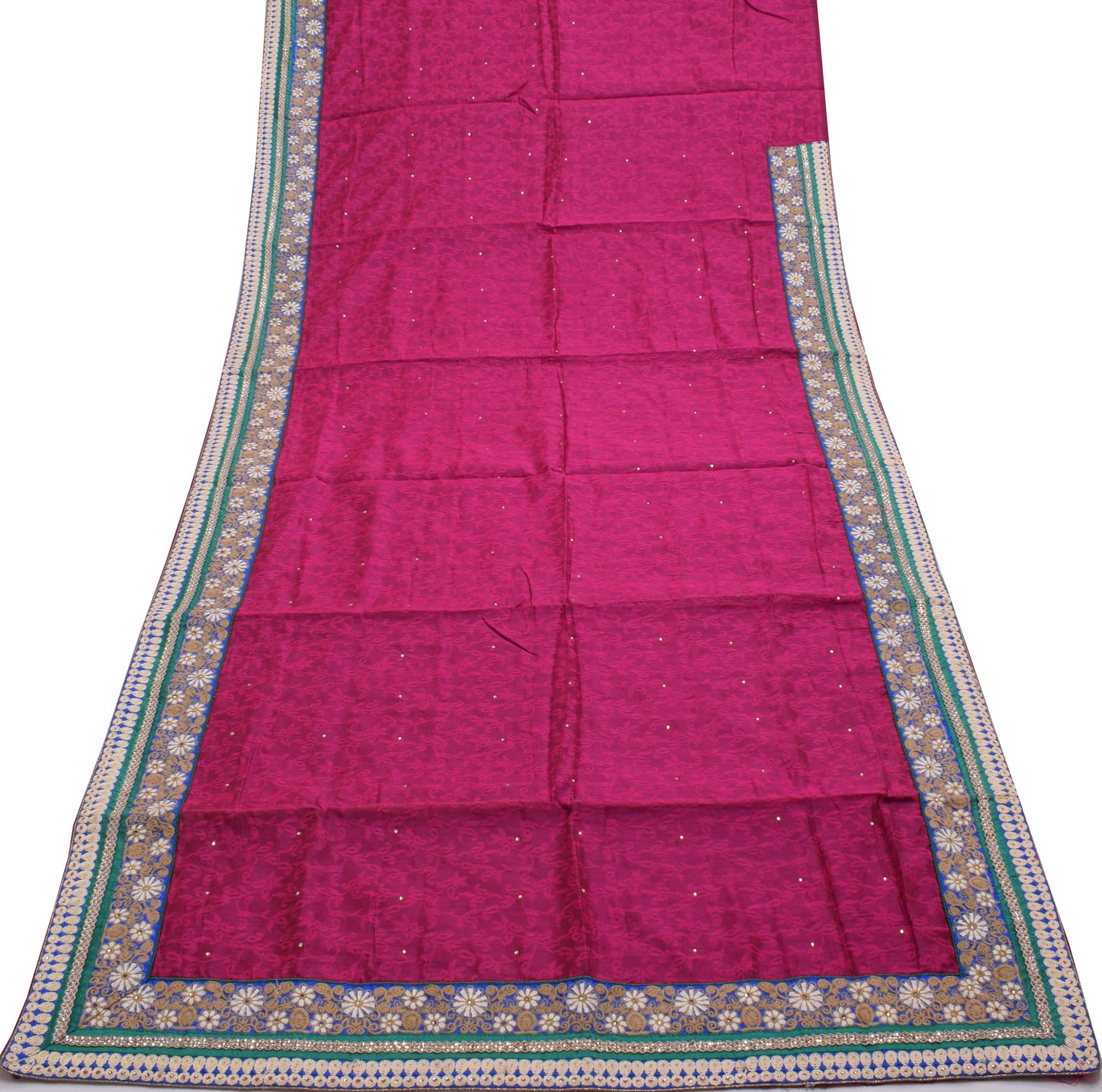 Sushila Vintage Magenta Saree Blend Silk All Over Woven Floral Sari Craft Fabric