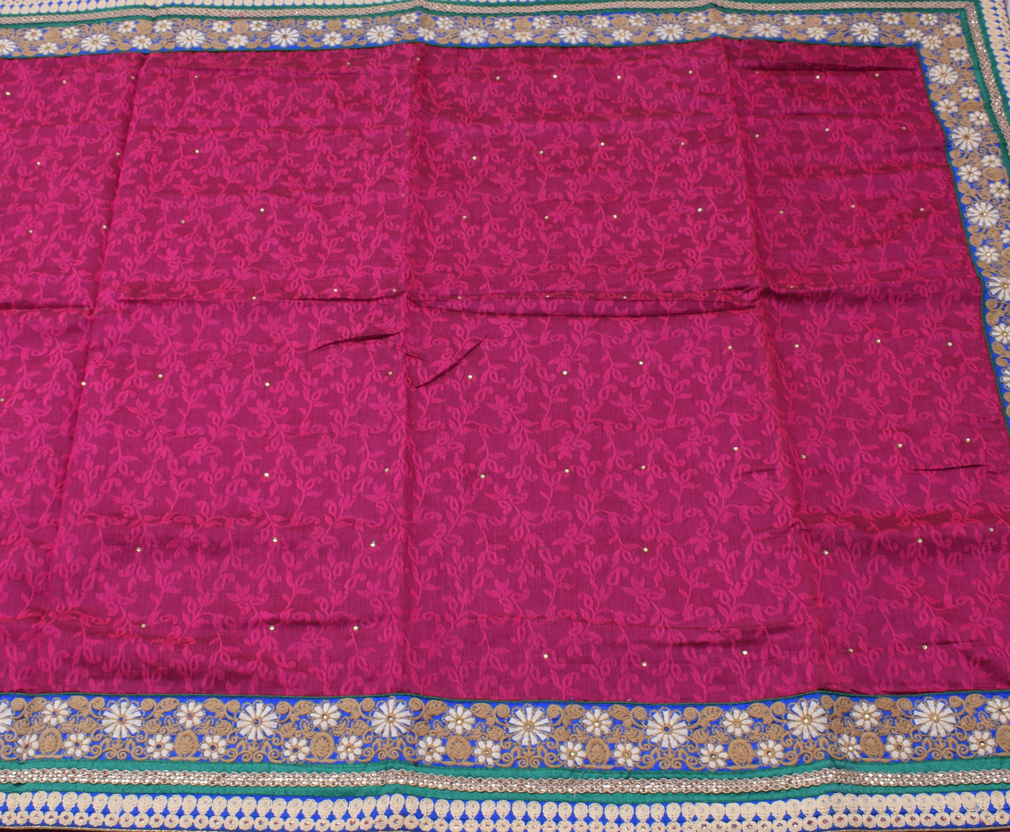 Sushila Vintage Magenta Saree Blend Silk All Over Woven Floral Sari Craft Fabric