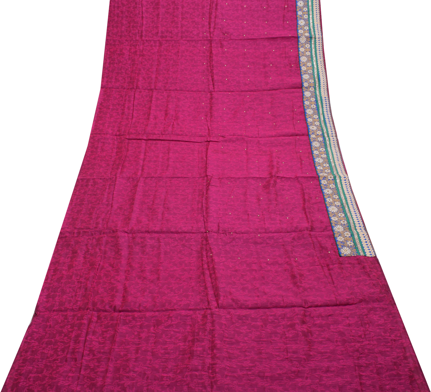 Sushila Vintage Magenta Saree Blend Silk All Over Woven Floral Sari Craft Fabric