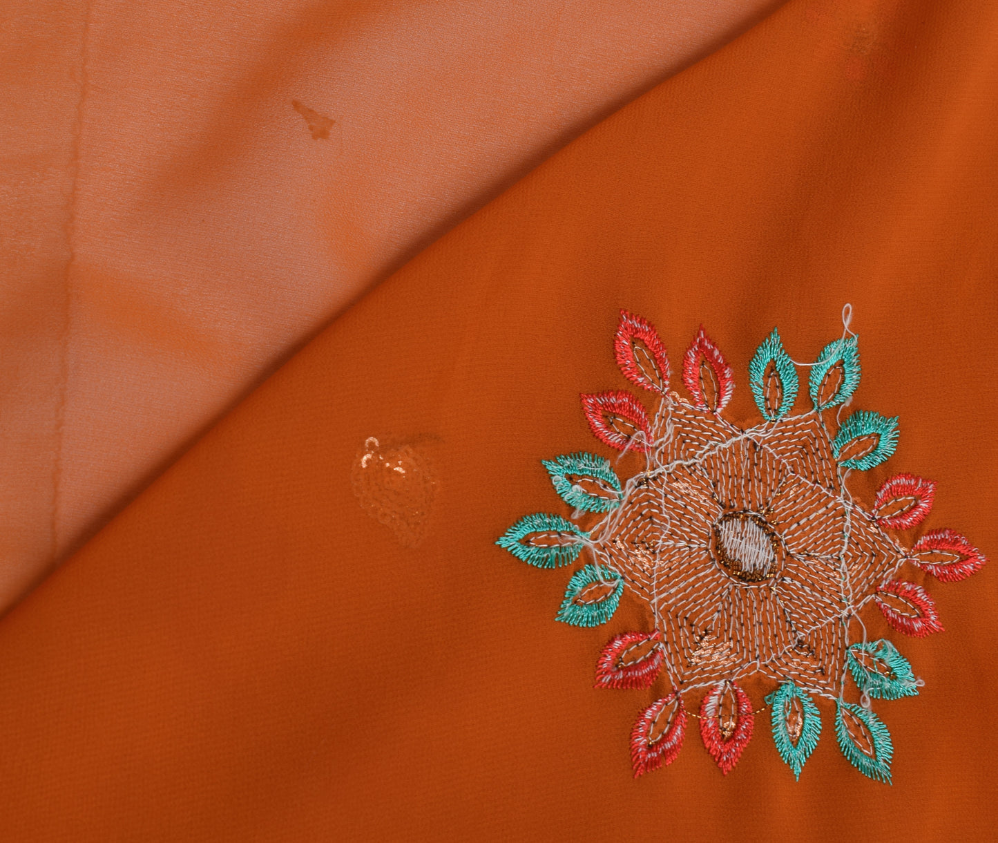 Sushila Vintage Rust Saree Blend Georgette Silk Embroidered Floral Sari Fabric