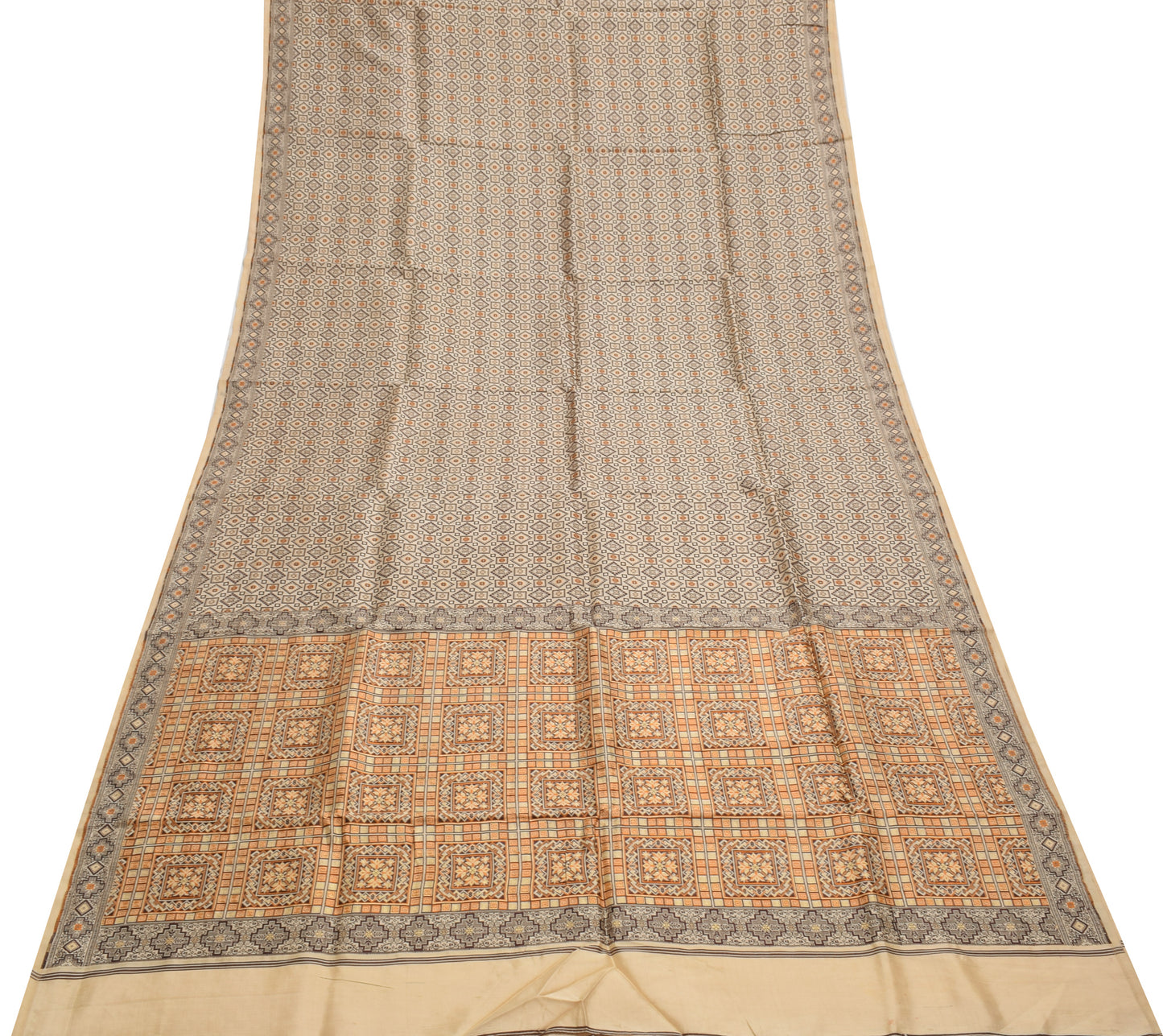 Sushila Vintage Indian Cream Saree Pure Silk All Over Woven Sari Craft Fabric