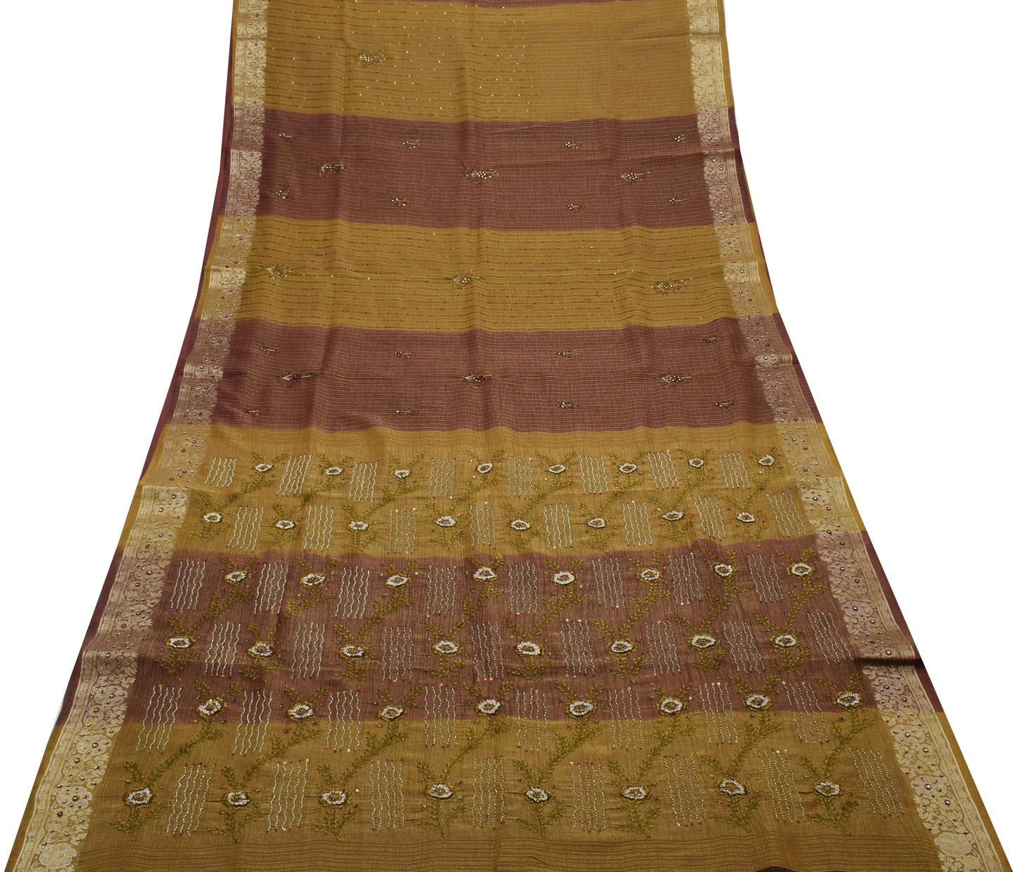 Sushila Vintage Indian Saree Blend Tissue Silk Woven Floral Sari Craft Fabric