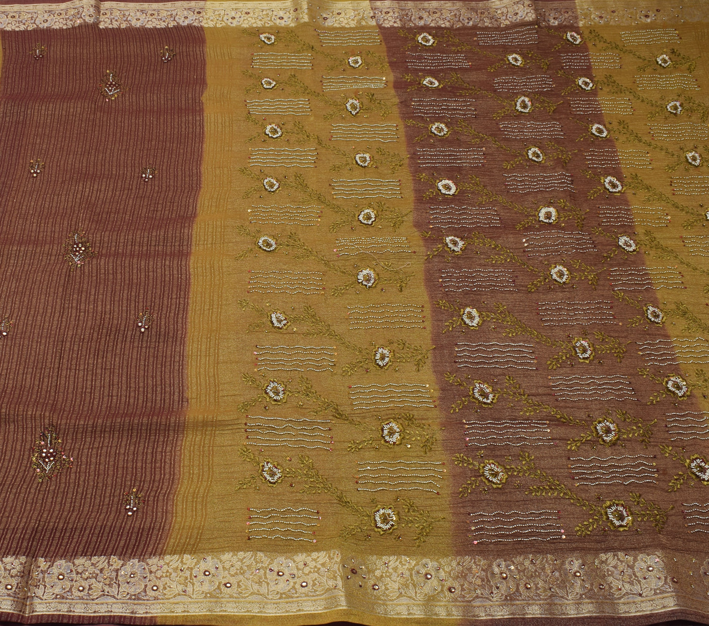 Sushila Vintage Indian Saree Blend Tissue Silk Woven Floral Sari Craft Fabric