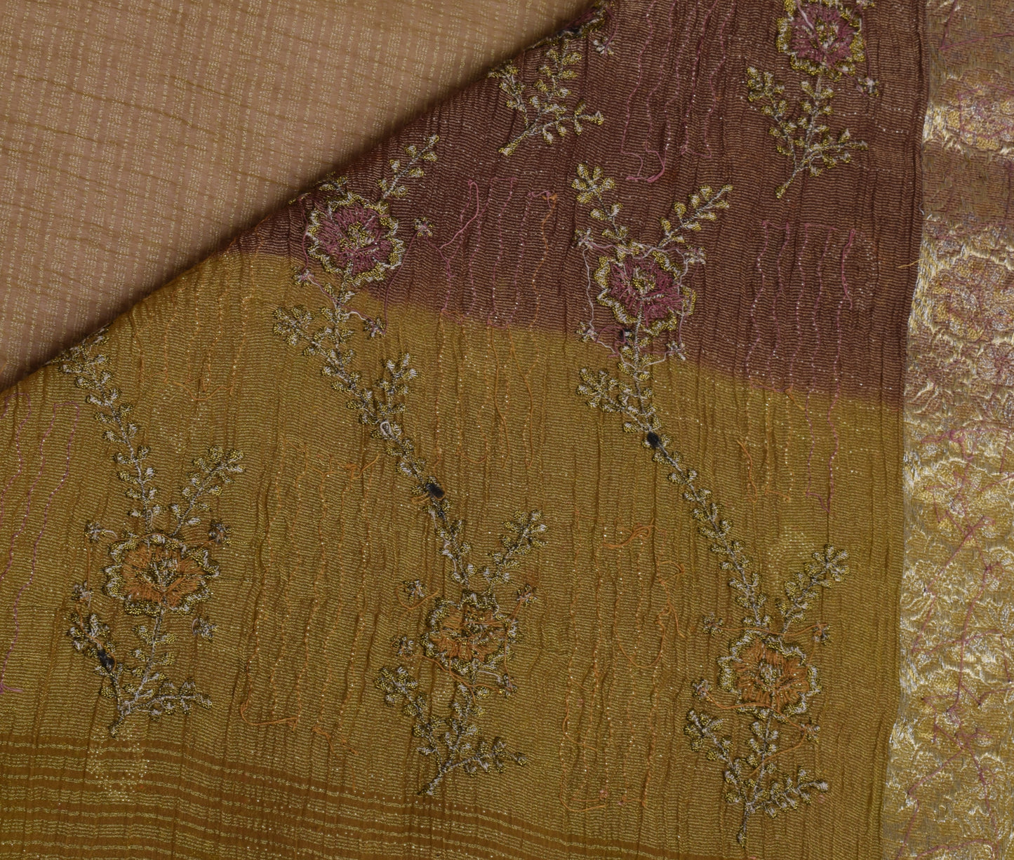 Sushila Vintage Indian Saree Blend Tissue Silk Woven Floral Sari Craft Fabric