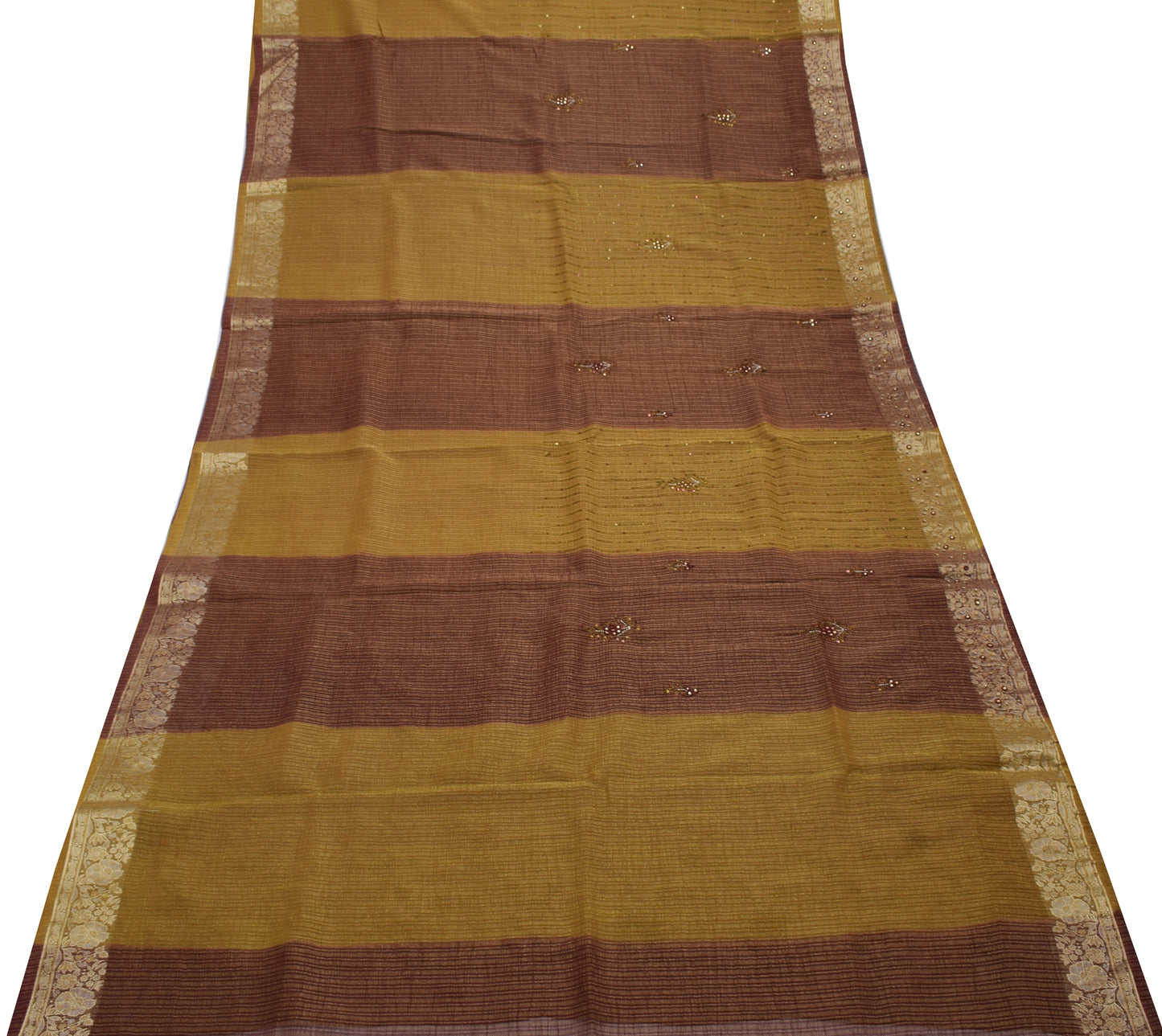 Sushila Vintage Indian Saree Blend Tissue Silk Woven Floral Sari Craft Fabric