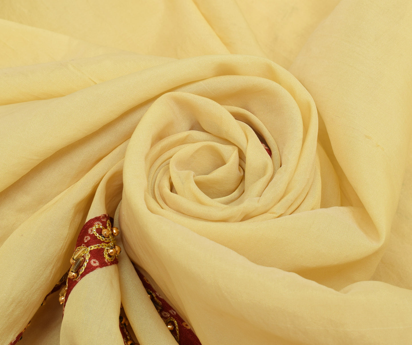 Sushila Vintage Indian Cream Saree Blend Silk Woven Sari Craft 5 Yard Fabric