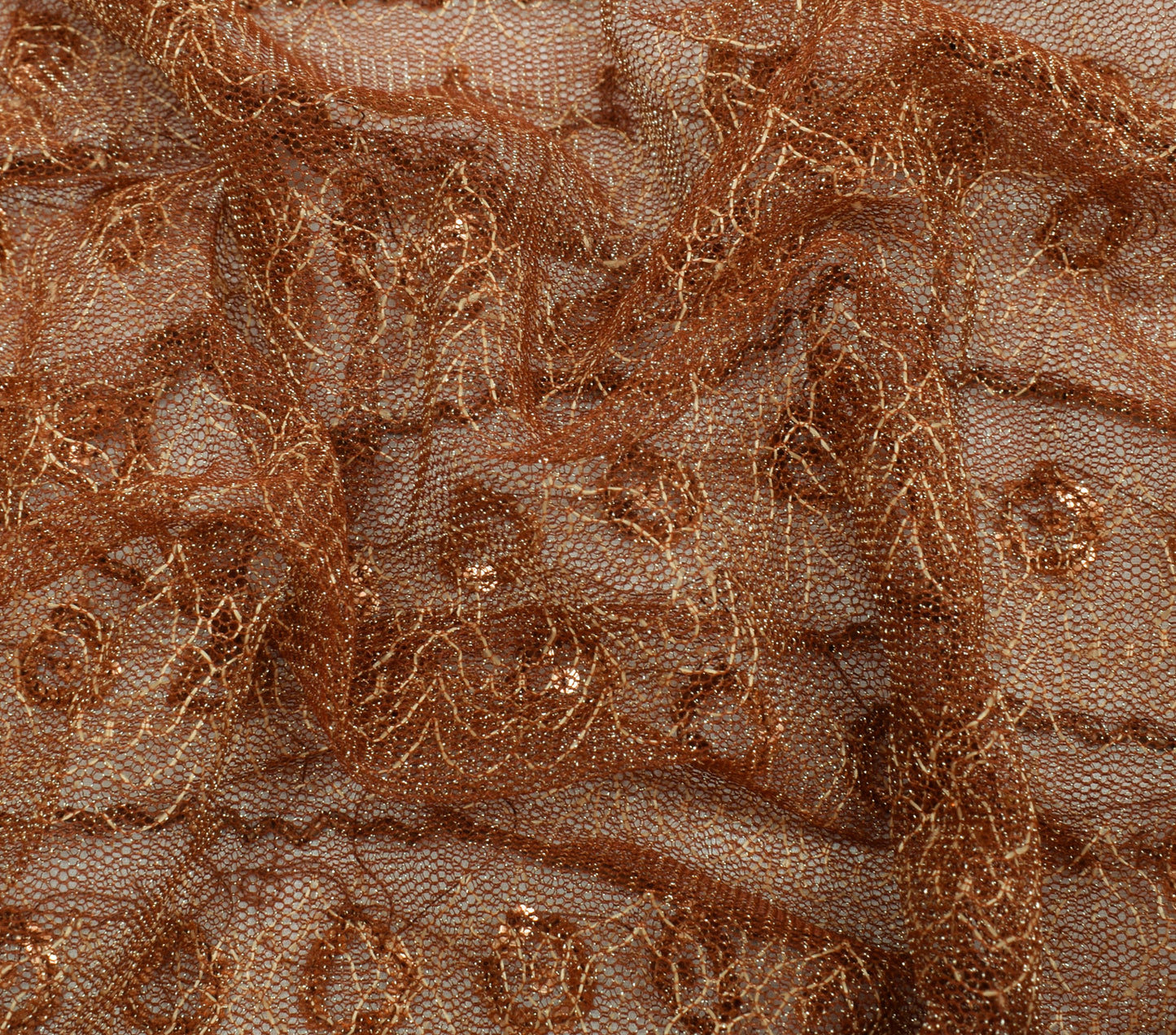 Sushila Vintage Indian Brown Saree Net Mesh Dori Work Sari Craft 5 Yard Fabric