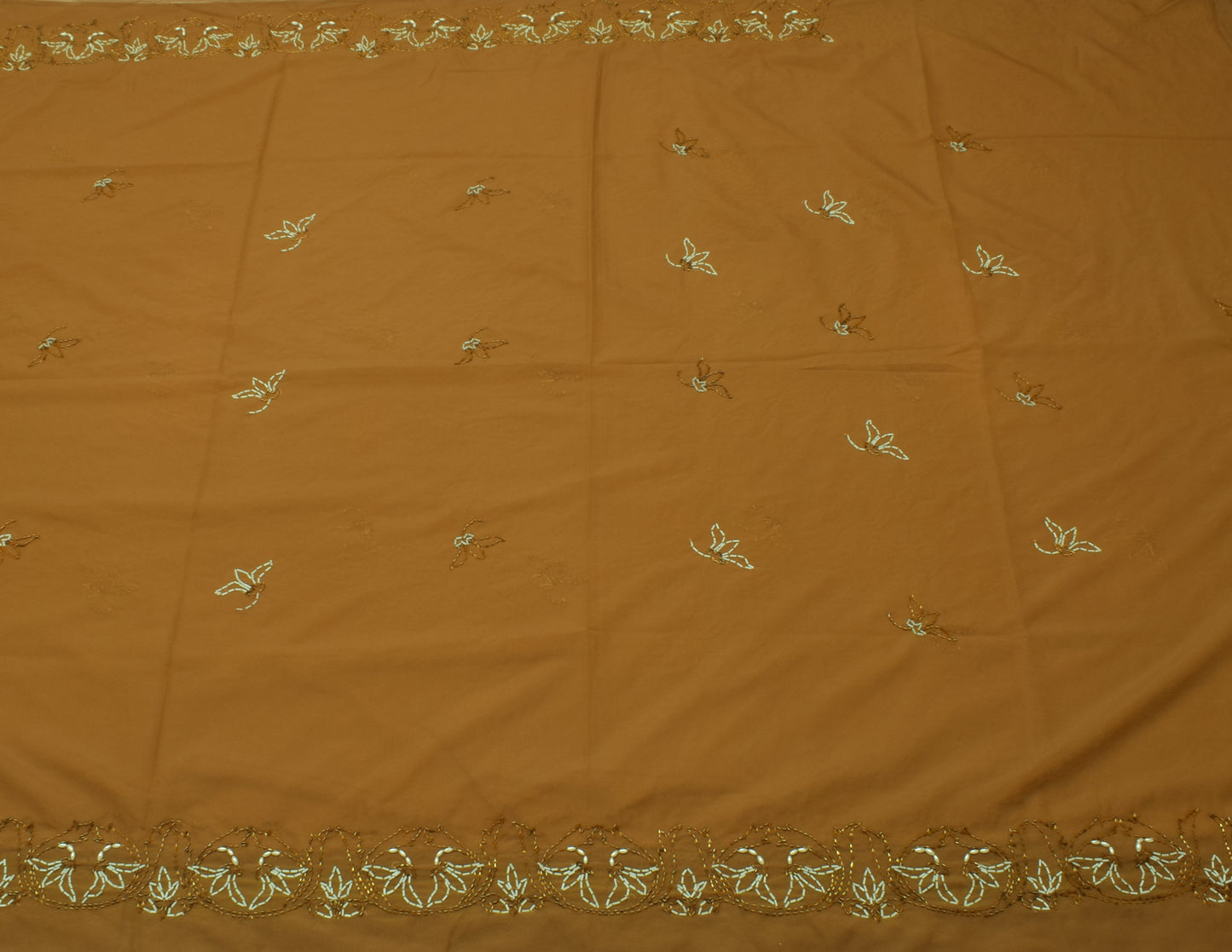 Sushila Vintage Indian Brown Saree Blend Silk Hand Beaded Sari Craft 5 Yd Fabric