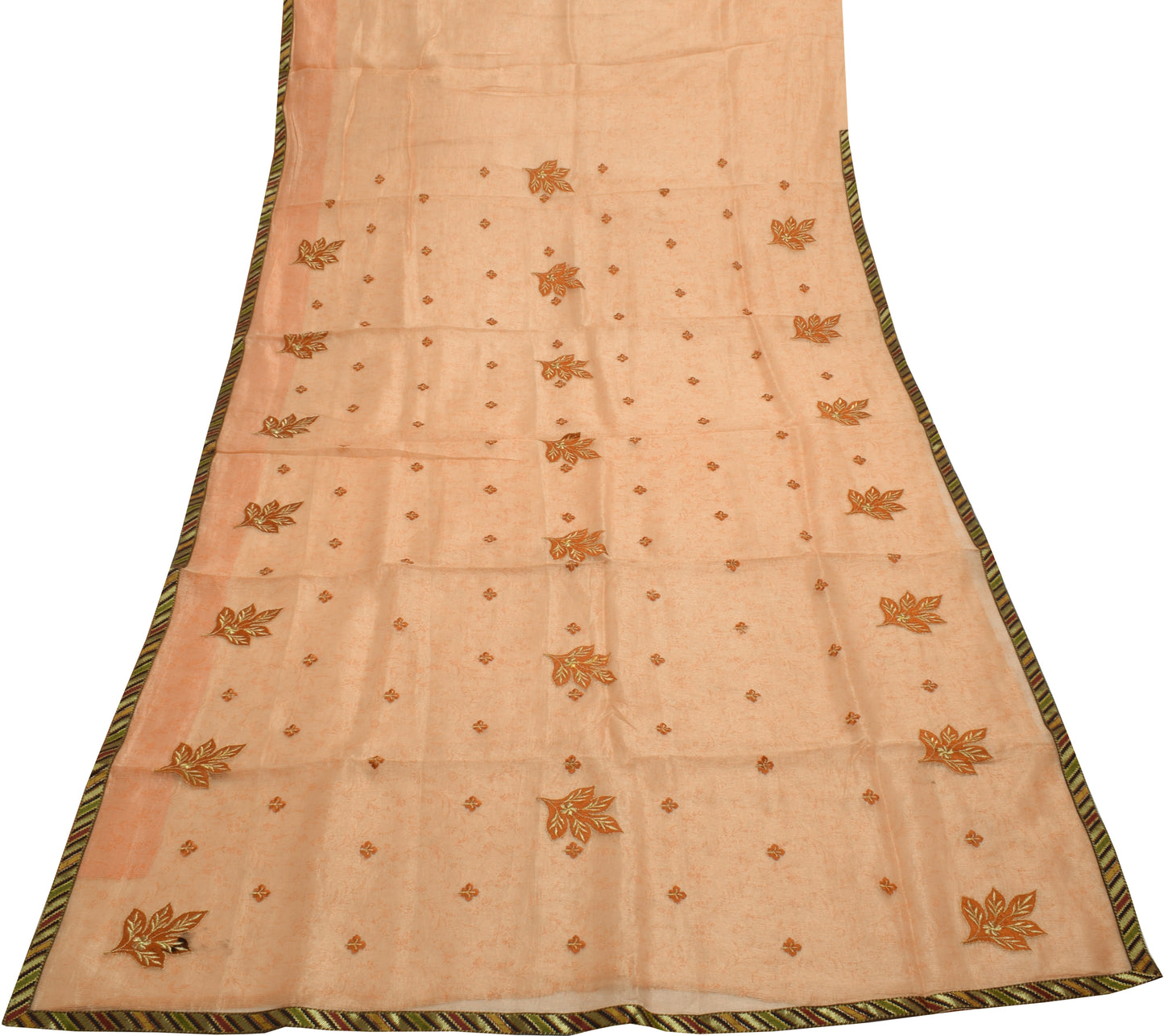 Sushila Vintage Peach Saree Blend Silk Embroidered Floral Sari Craft Fabric