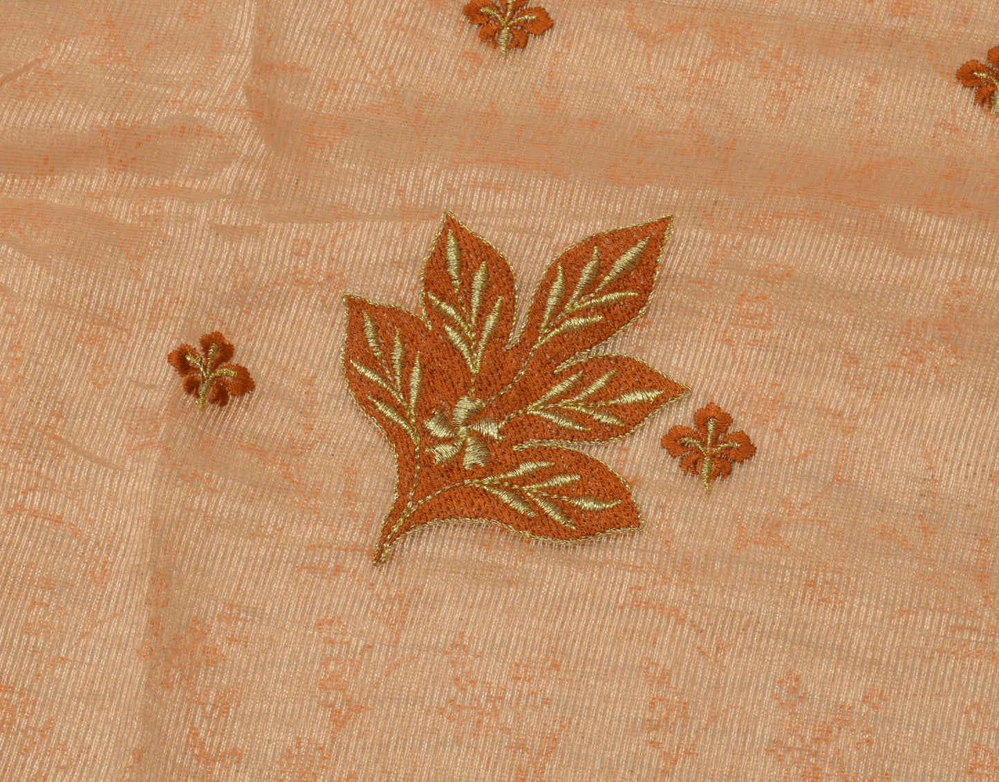 Sushila Vintage Peach Saree Blend Silk Embroidered Floral Sari Craft Fabric