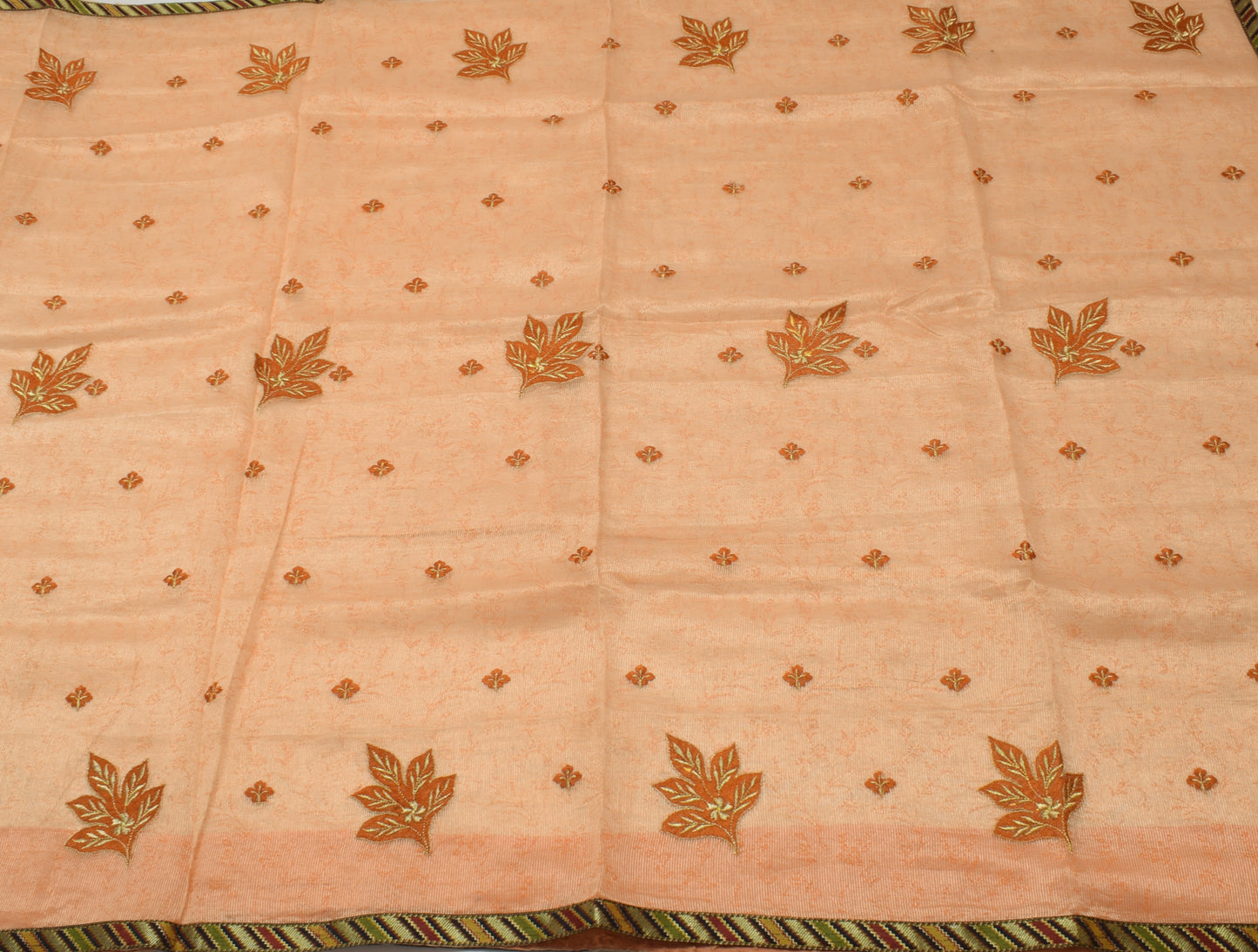 Sushila Vintage Peach Saree Blend Silk Embroidered Floral Sari Craft Fabric