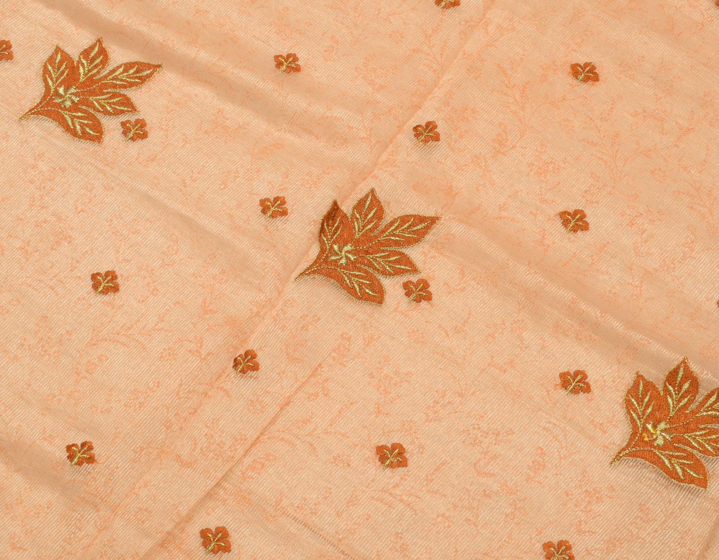 Sushila Vintage Peach Saree Blend Silk Embroidered Floral Sari Craft Fabric