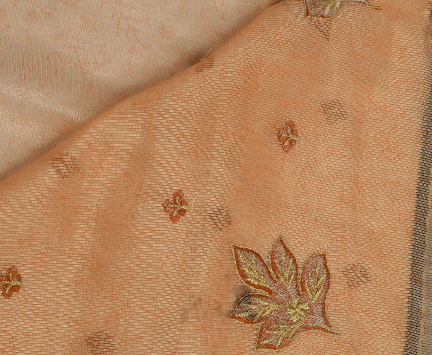 Sushila Vintage Peach Saree Blend Silk Embroidered Floral Sari Craft Fabric