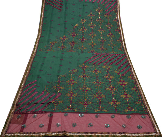 Sushila Vintage Green Saree Pure Georgette Silk Embroidered Floral Sari Fabric