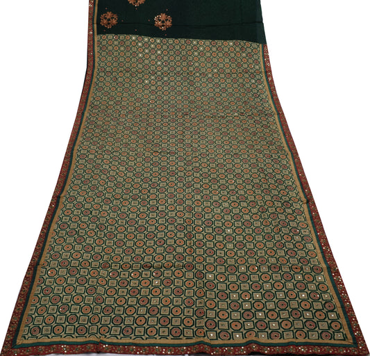 Sushila Vintage Green Saree Pure Georgette Silk Printed & Woven Sari 5 YD Fabric