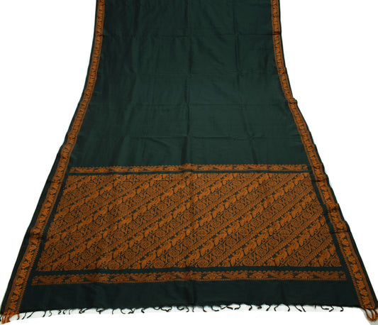 Sushila Vintage Indian Green Saree Blend Cotton Woven Sari Craft 5 Yard Fabric