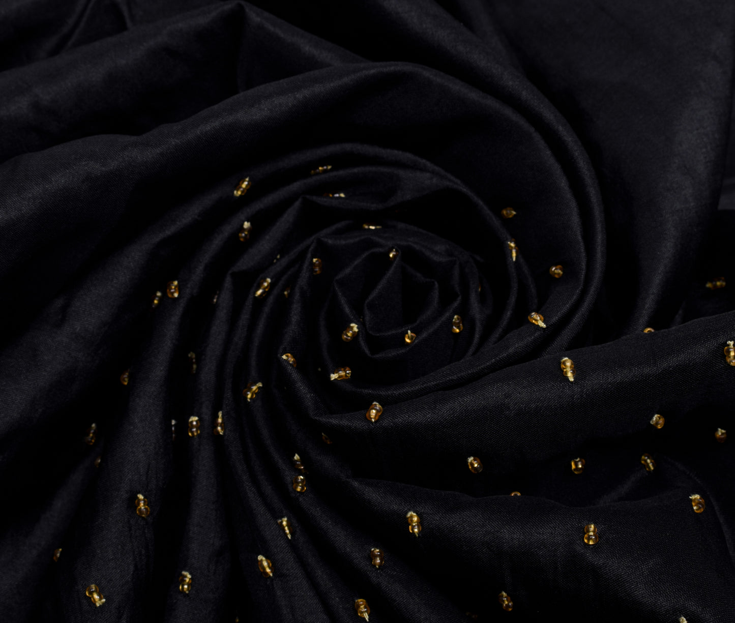 Sushila Vintage Black Saree 100% Pure Silk Hand Beaded Floral Sari Craft Fabric